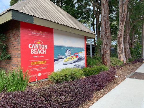 Painting of historic decal at canton beach Painting of historic decal at canton beach