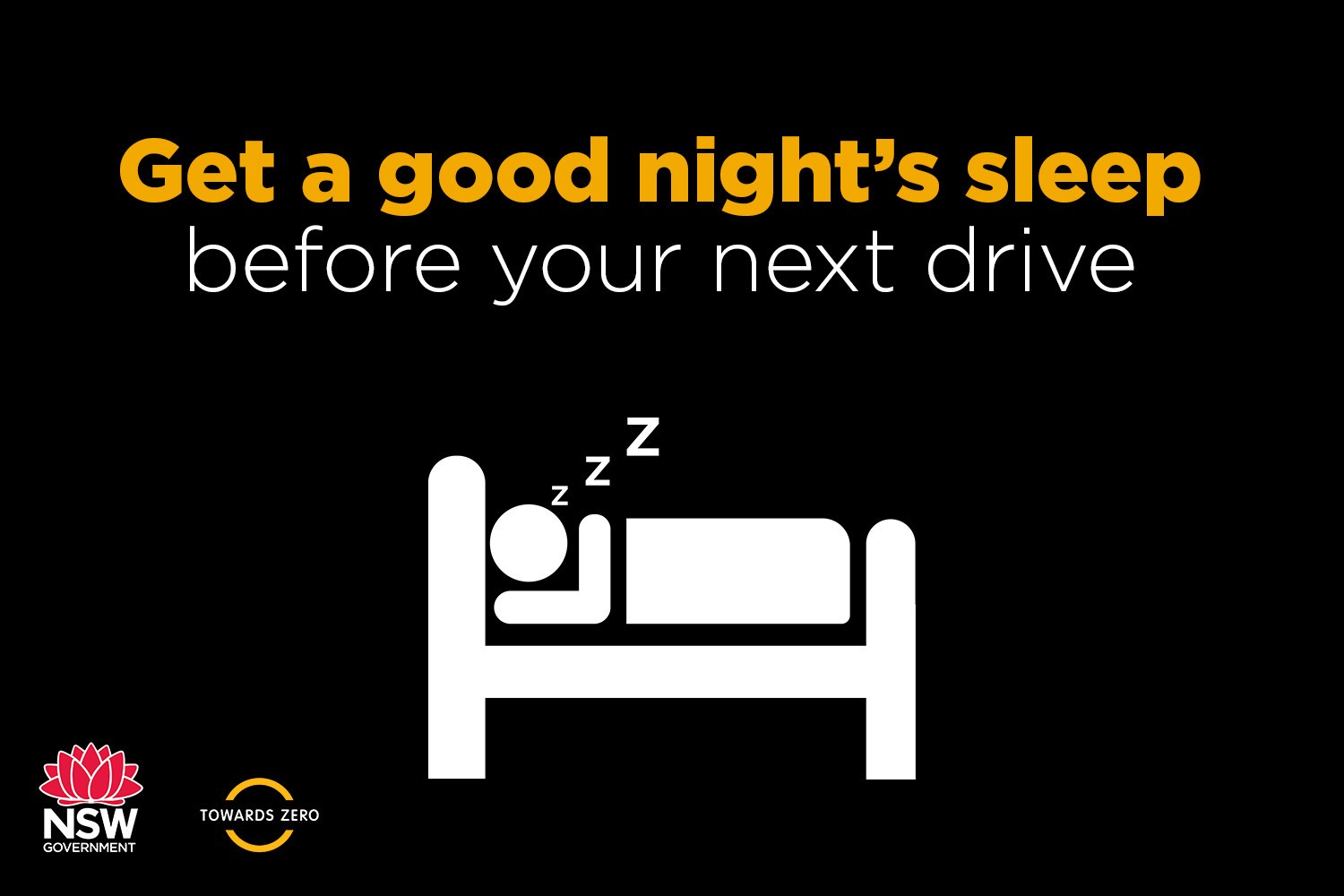 graphic with cartoon bed and text Get a good nights sleep before your next drive'