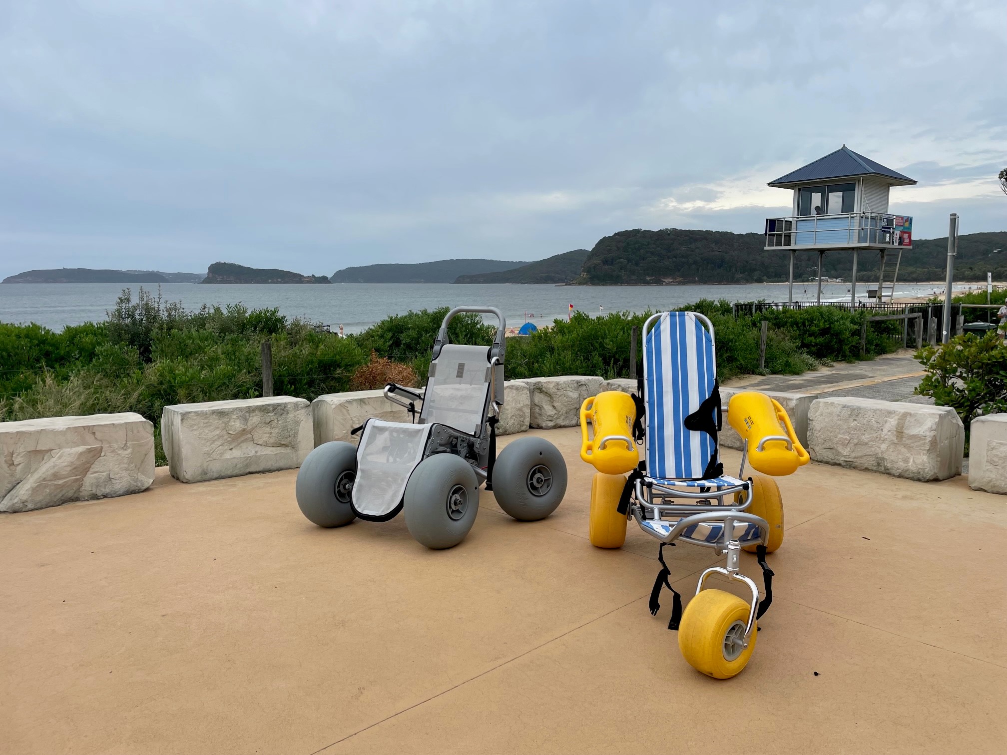 beach wheelchairs with beach background