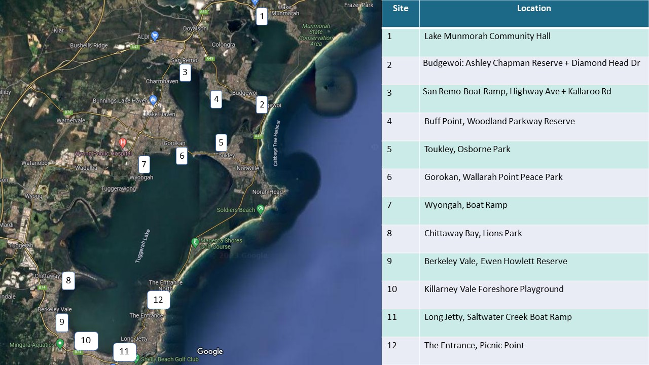 Drop-in map Tuggerah Lakes Estuary 