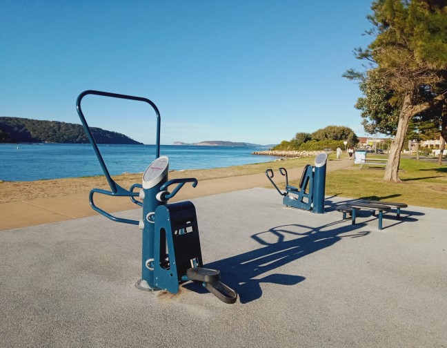 Ettalong foreshore outdoor fitness equipment with ocean view