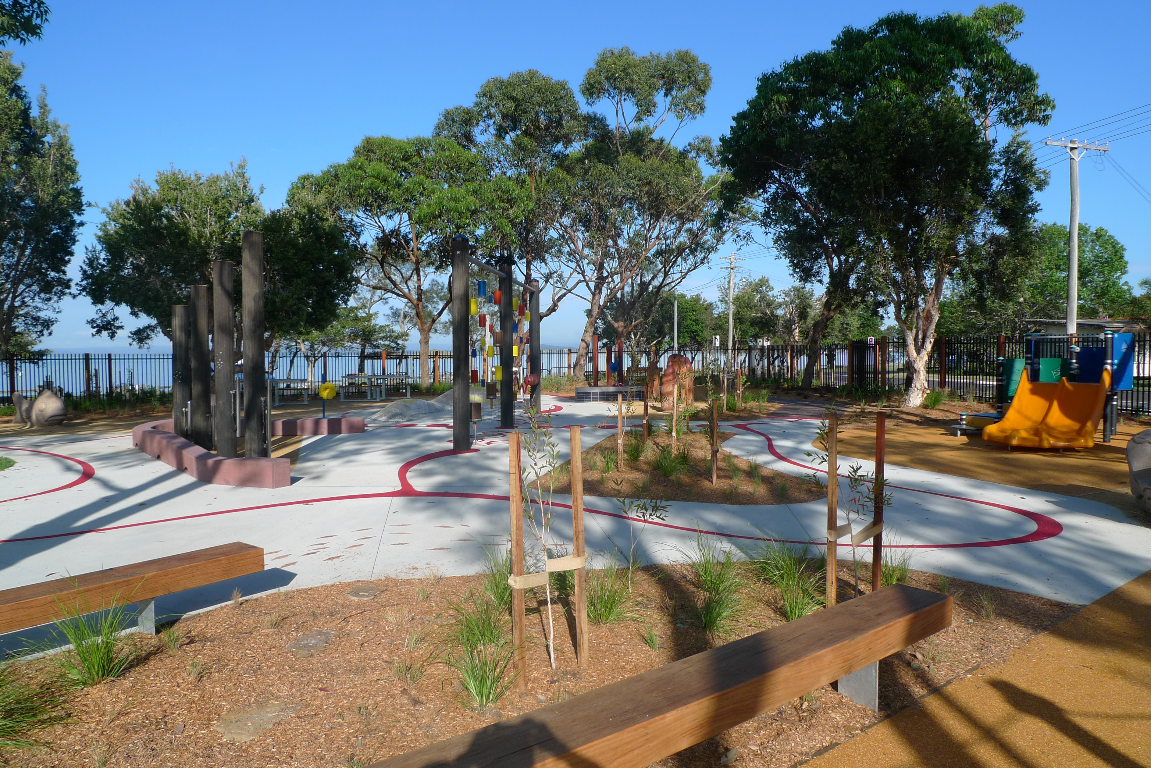 Canton Beach playspace pathways and equipment