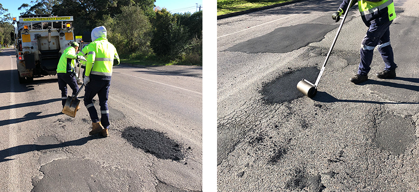 Pothole repair using hot mix