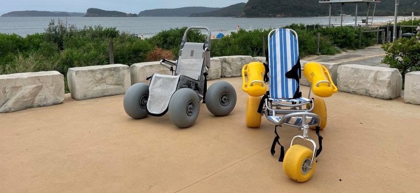 Council beach wheelchairs with beach background