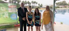 Council Administrator Rik Hart is joined by local Ettalong Eagles Netball Club players (Taylah Sankey and Sophie Planicka), and Woy Woy Peninsula Netball Association President, Sharon Bailey at Lemon Grove Netball Courts, Ettalong.  Works a