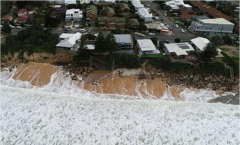 Aerial view of beach erosion at Terrigal/Wamberal 