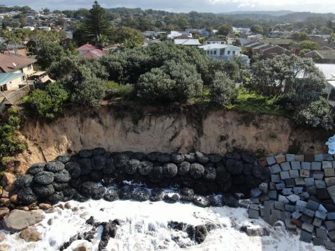 Concrete blocks stacked on the beach