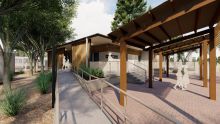 Exterior rendering of new accessibility access and decking