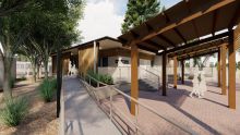 Exterior rendering of new accessibility access and decking Exterior rendering of new accessibility access and decking